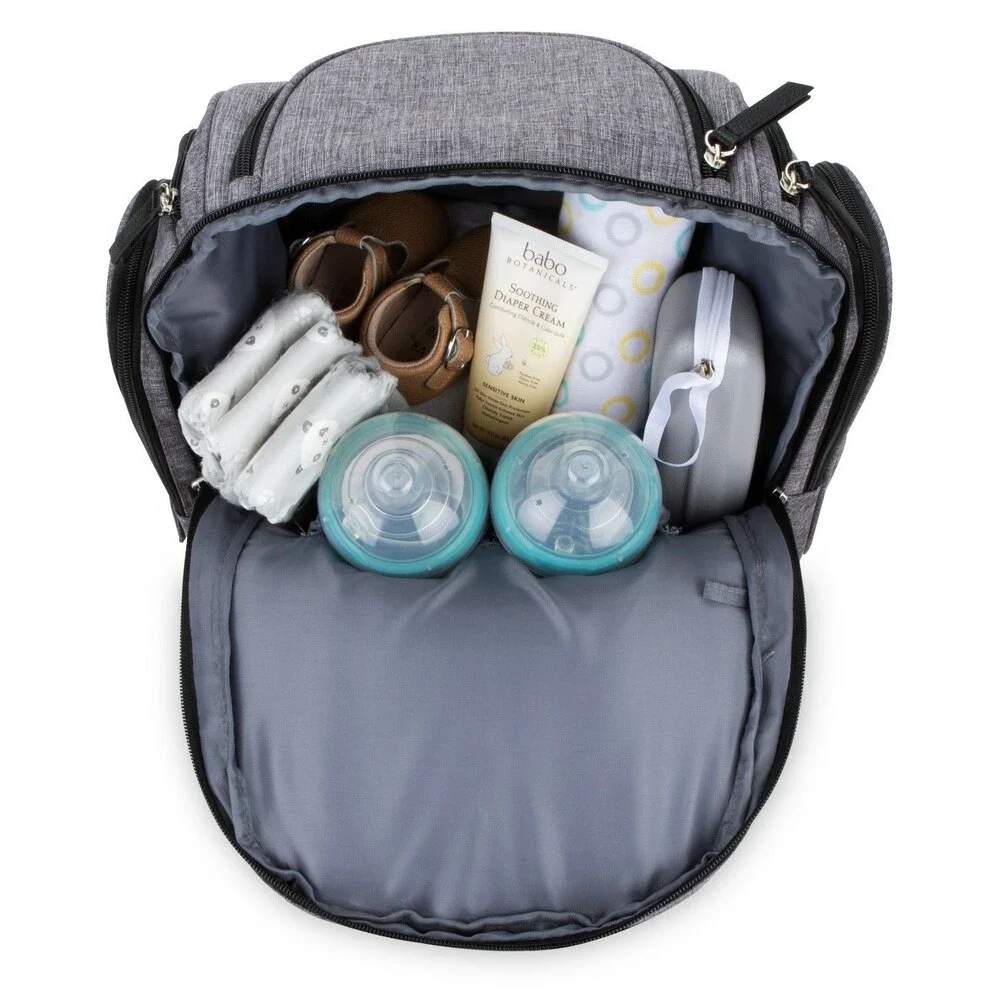 BB Gear Diaper Bag Backpack w/ Changing Pad & Insulated Side Pocket - Gray